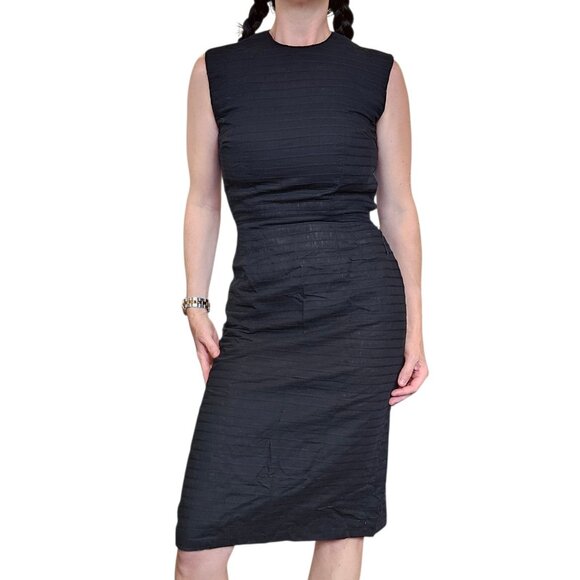 American Vintage Dresses & Skirts - 1950s Jerry Gilden Wiggle Dress Black Pleated Sleeveless Sz 4 Thin Linen Cotton?